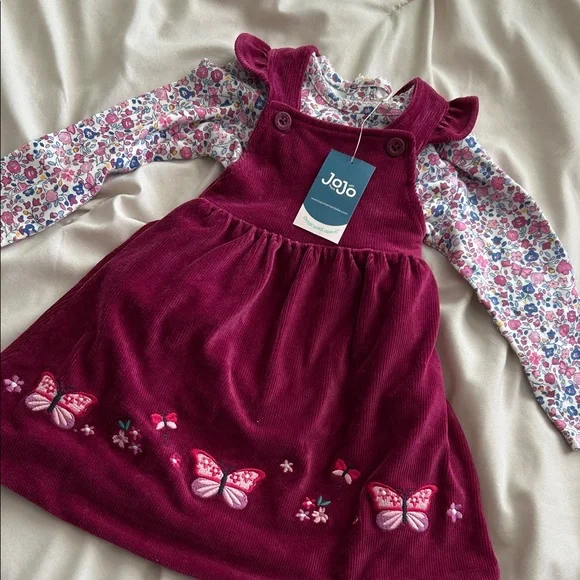 JoJo Maman Bebe Burgundy Dress with Floral - Picture 1 of 4